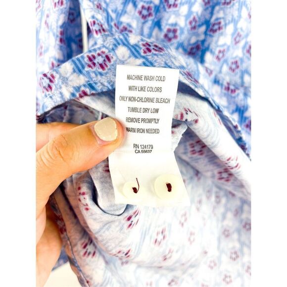 Johnson and Murphy - Blue floral partial button cotton collared shirt Size S - Picture 10 of 10